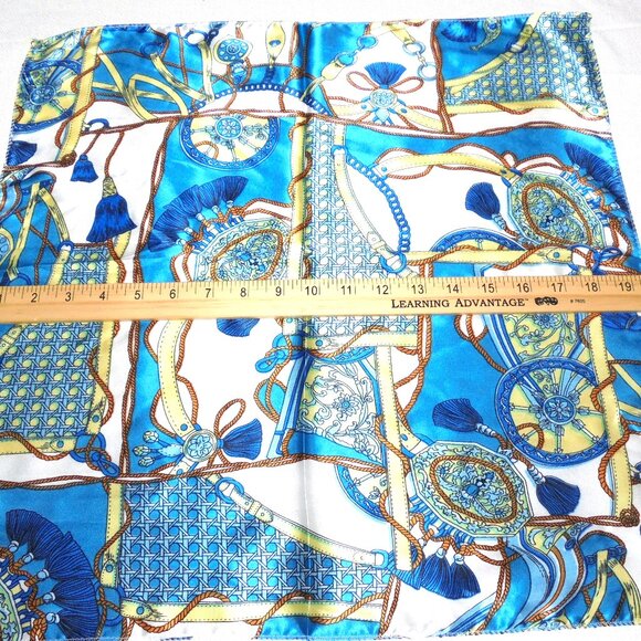Vintage Scarf 19" Square Satin blue neckerchief retro summer - Picture 5 of 5